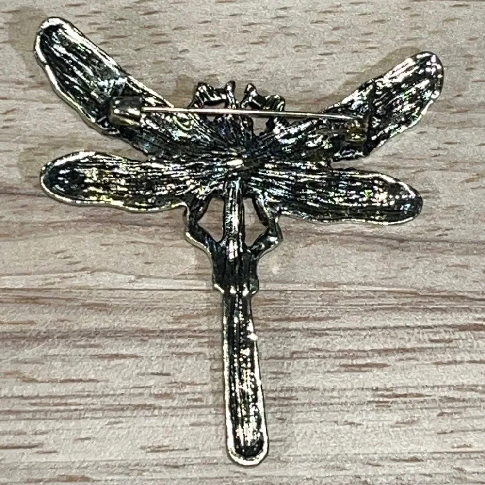 New Dragonfly Brooch Womens Blue Rhinestone Crystal Silver Tone Pin Fairy Garden